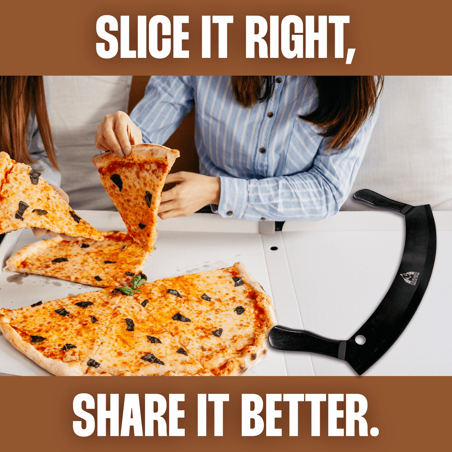 12-Inch Heavy-Duty Pizza Cutter Rocker Blade – Stainless Steel Mezzaluna Knife with Titanium Coating – Professional Pizza Cutter w/ Protective Cover