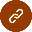 A white chain link icon is centered on a brown circular background.