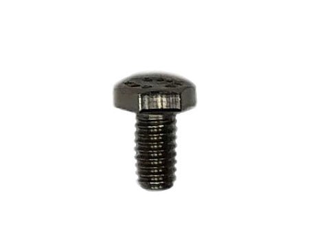 A close-up image of a single black metal Anchor Plate Bolt (ss 1/4-20 x 1/2") from Chicago Brick Oven, featuring a hexagonal head and threaded shaft, positioned upright against a plain white background, reminiscent of the bolts used in pre-drilled holes for secure fittings.