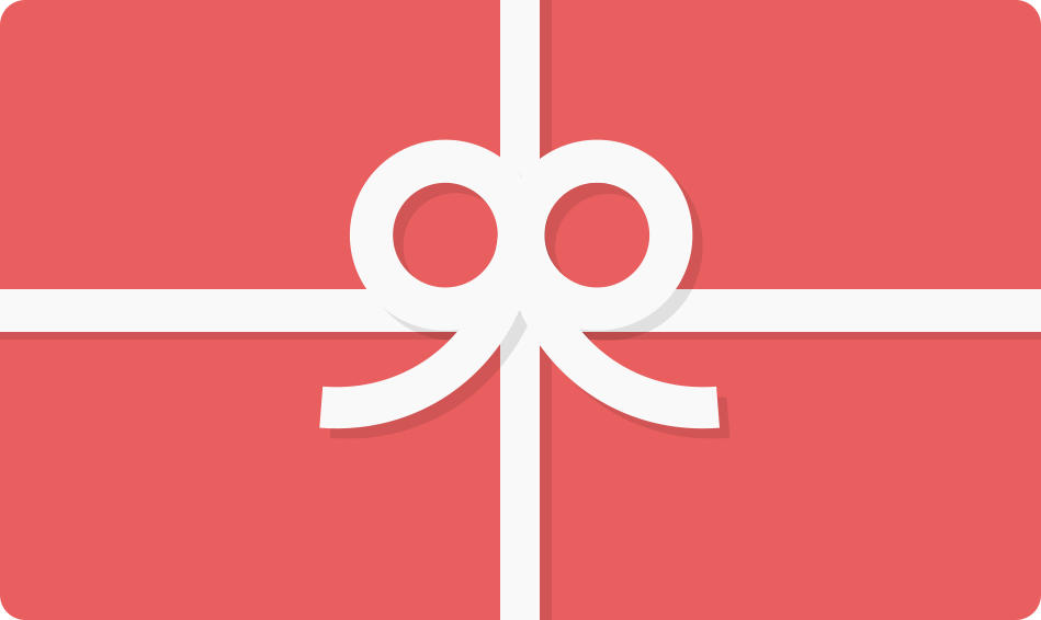Illustration of a Gift Card from Chicago Brick Oven, depicted as a wrapped gift box in red with a white ribbon tied in a bow at the center. The simple, flat design is set against a red background, evoking the festive feel of receiving a holiday gift card with no processing fees.