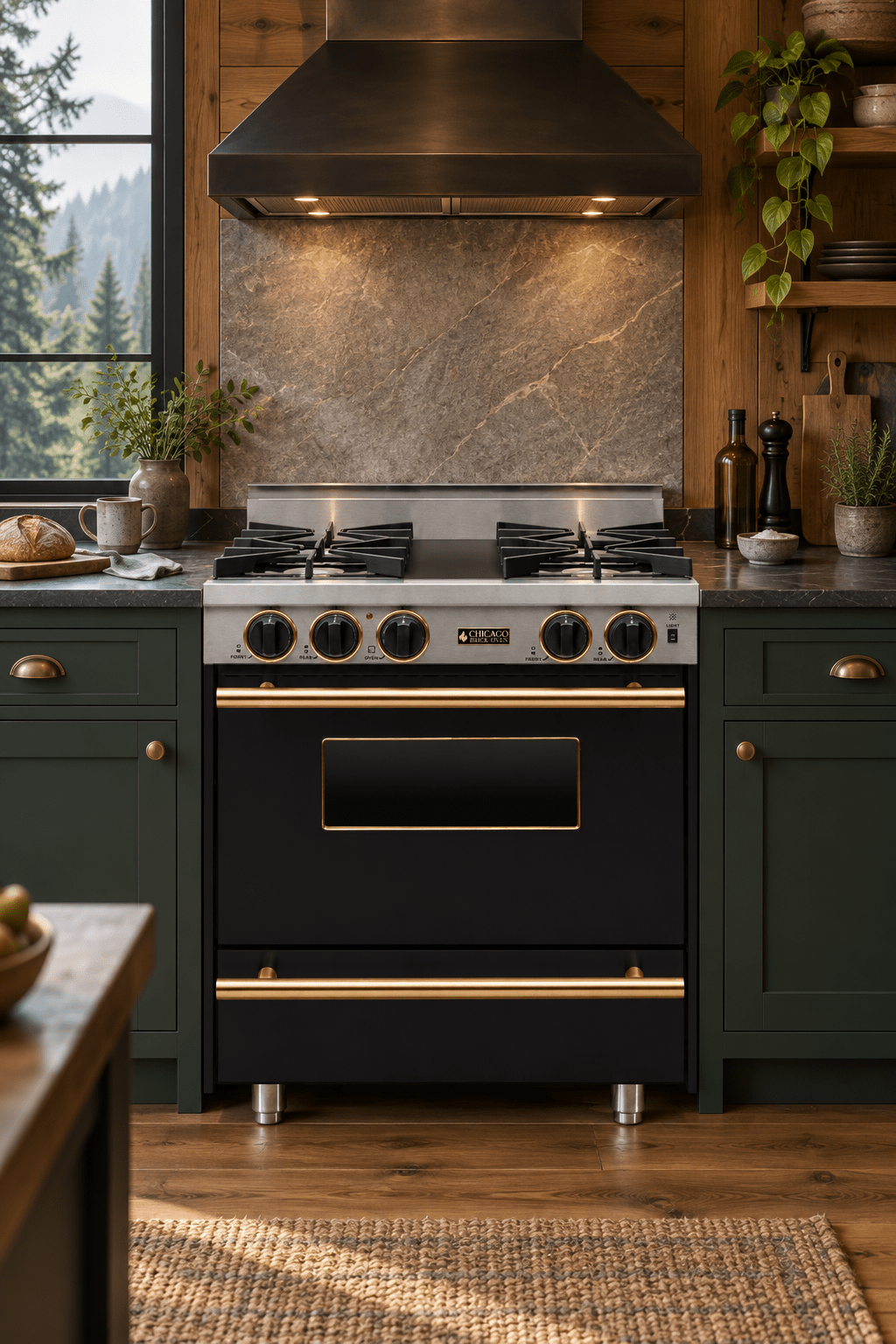 30” All-Gas Range - Open Burners Black with 30" by Chicago Brick Oven