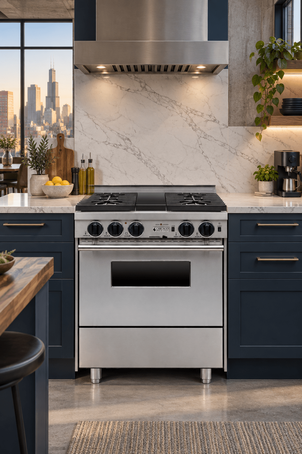 30” Dual-Fuel Self-Cleaning Convection Range - Sealed Burners Black with 30" by Chicago Brick Oven
