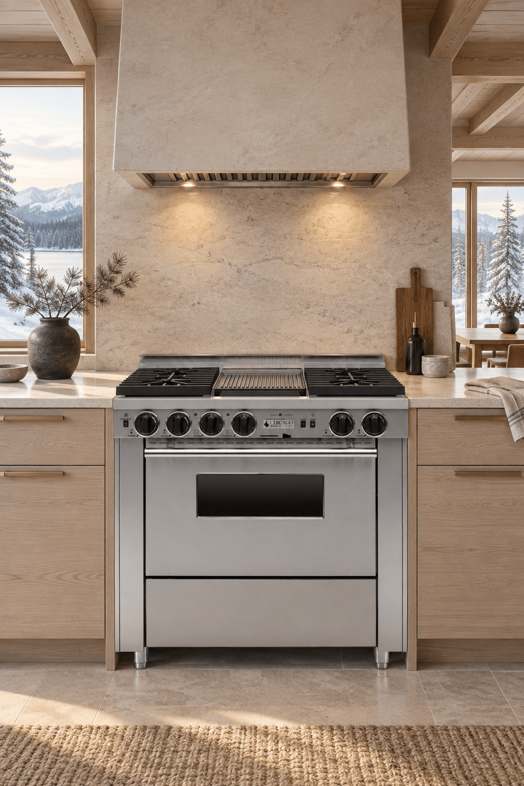 36” Dual-Fuel Self-Cleaning Convection Range - Sealed Burners Black with 36" by Chicago Brick Oven