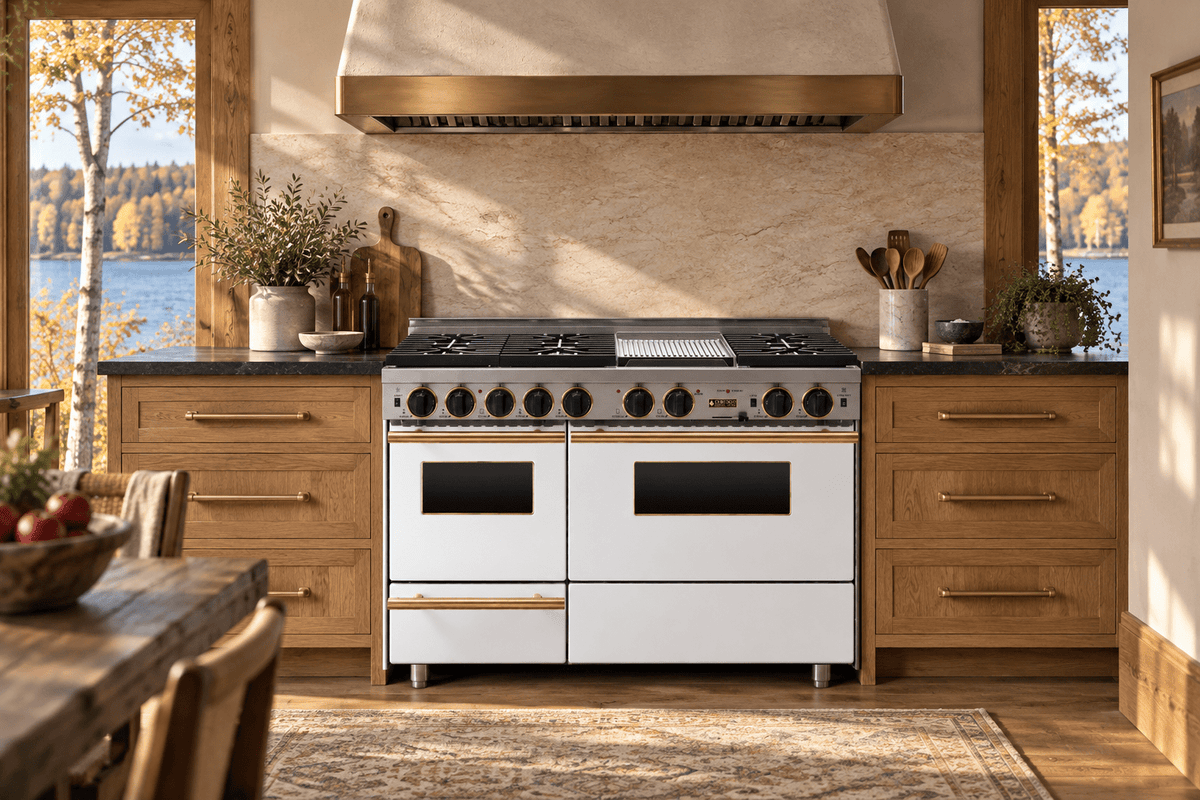 48” LP Gas True Dual-Fuel Self-Cleaning Convection Range - Sealed Burners Black with 48" by Chicago Brick Oven