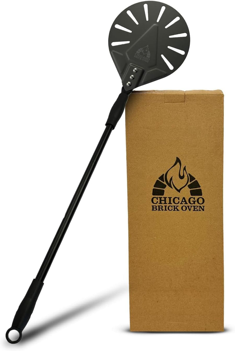 Turning Perforated Pizza Peel - 7" Diameter - 35" Overall Length - Premium Pizza Peel with Accessories by Chicago Brick Oven