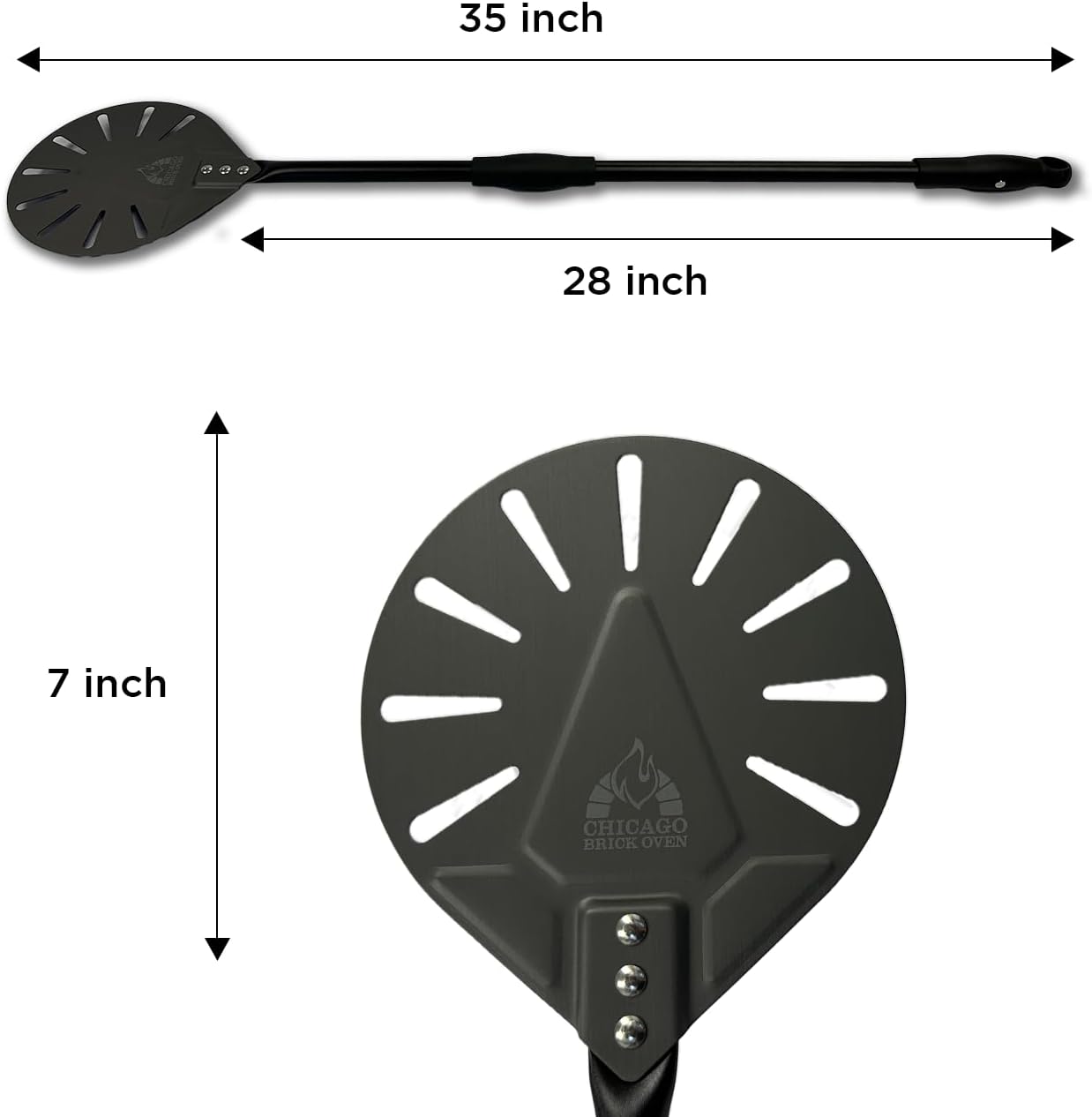 Turning Perforated Pizza Peel - 7" Diameter - 35" Overall Length - Premium Pizza Peel