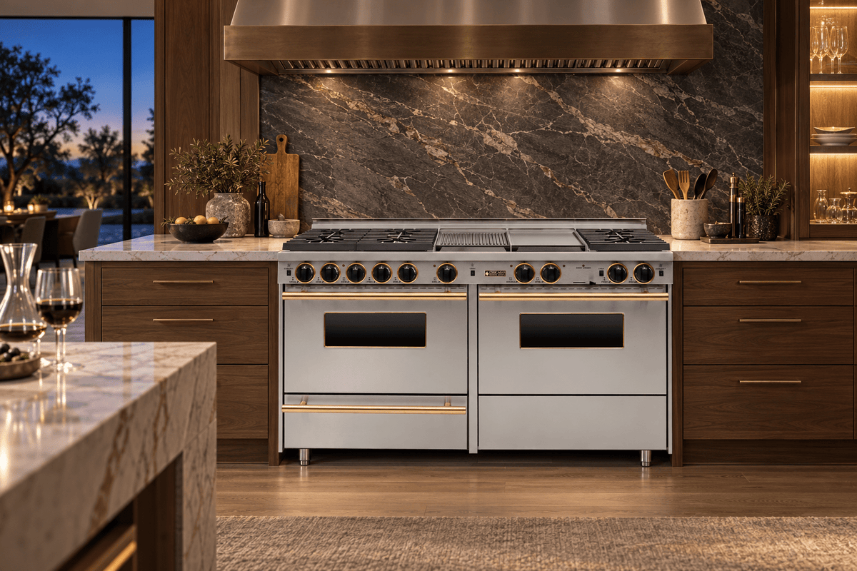 60" True Dual-Fuel Self-Cleaning Convection Range - Sealed Burners Black with 60" by Chicago Brick Oven