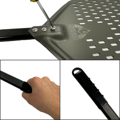 Perforated Pizza Peel - 12"x15" Anodized Aluminum Pizza Steel, 11" Handle, 26" Overall Length