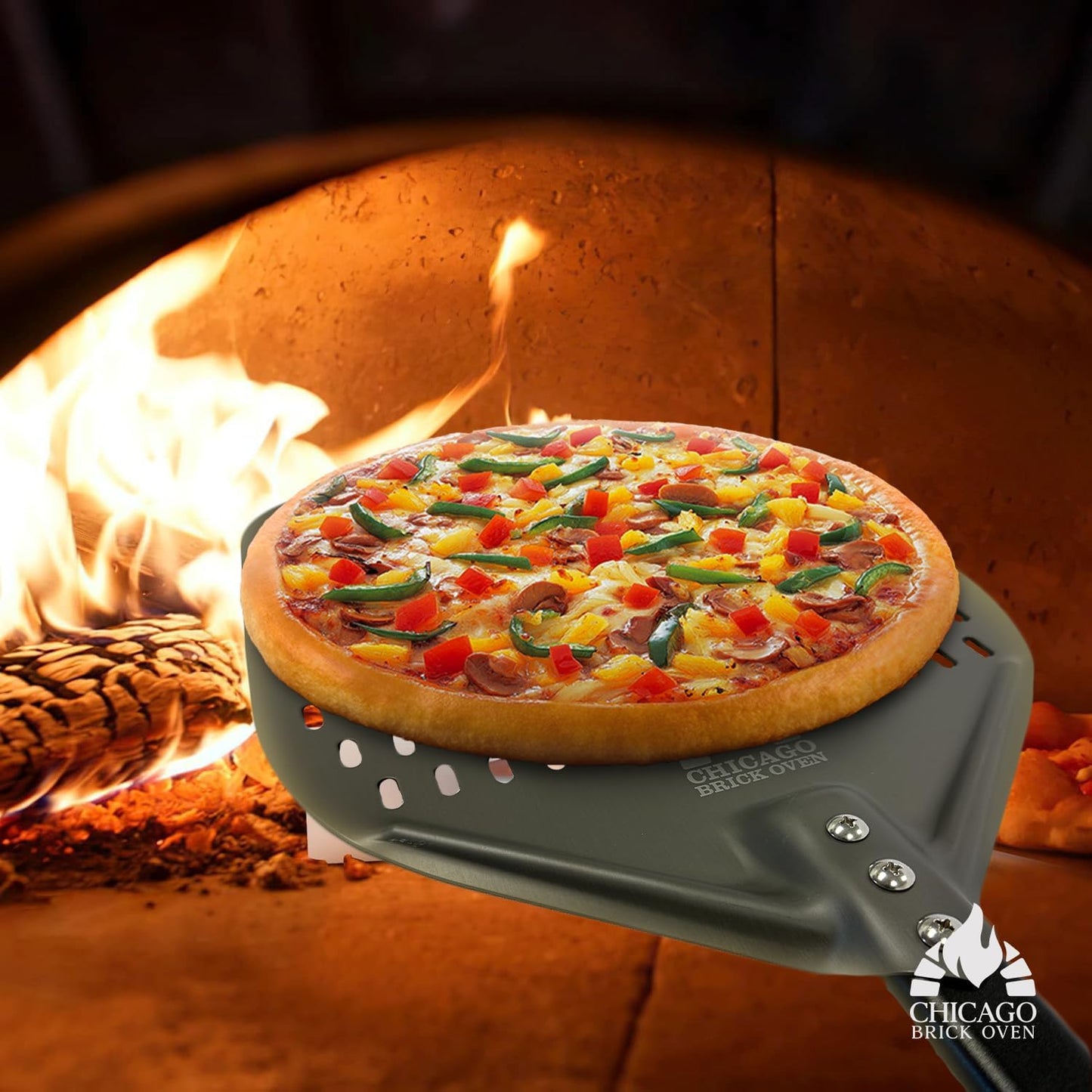 Perforated Pizza Peel - 12"x15" Anodized Aluminum Pizza Steel, 32" Handle, 47" Overall Length