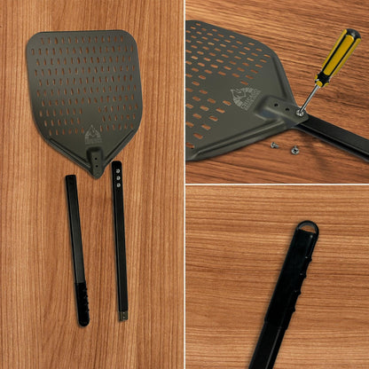 Perforated Pizza Peel - 12"x15" Anodized Aluminum Pizza Steel, 32" Handle, 47" Overall Length