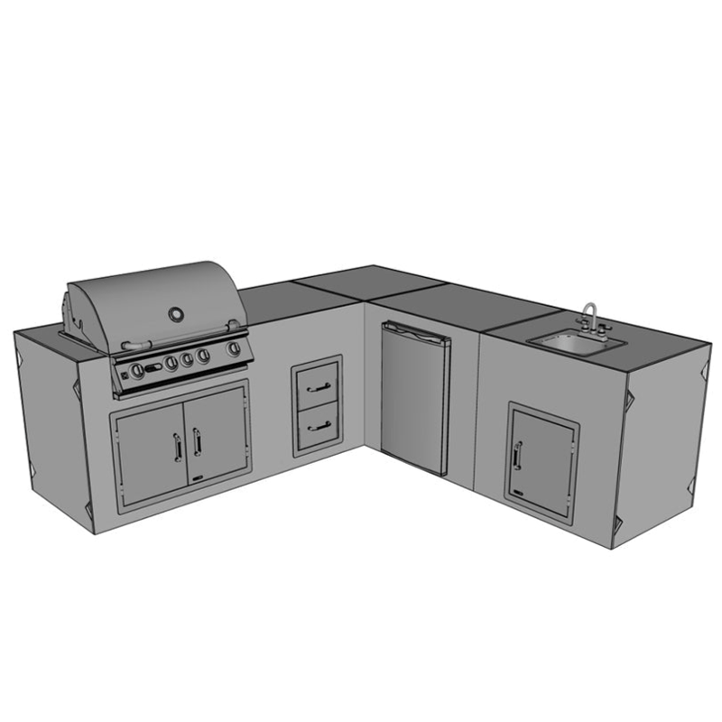 CBO - DIY Elmhurst Kitchen - 17' L - Shaped Outdoor Kitchen with RTF Available by Chicago Brick Oven