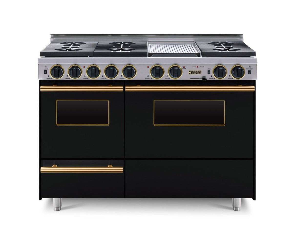 48″ Dual-Fuel Range — Black / Brass