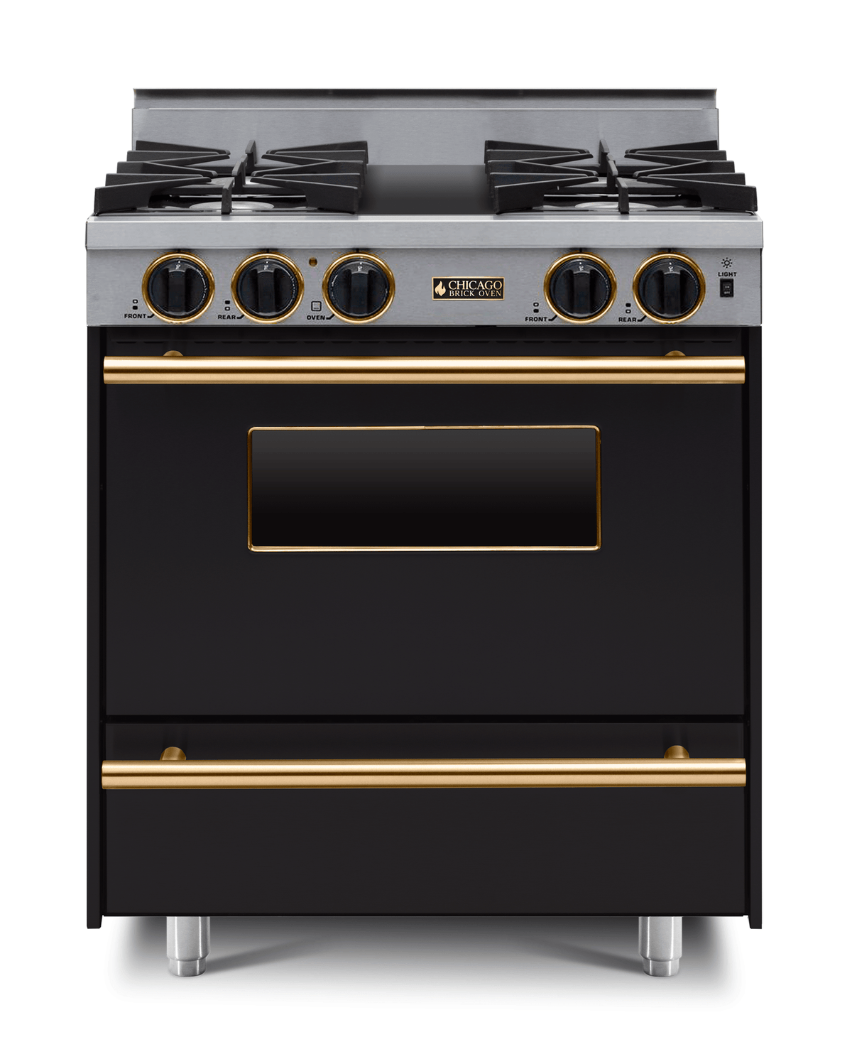 30″ All-Gas Range — Black / Brass