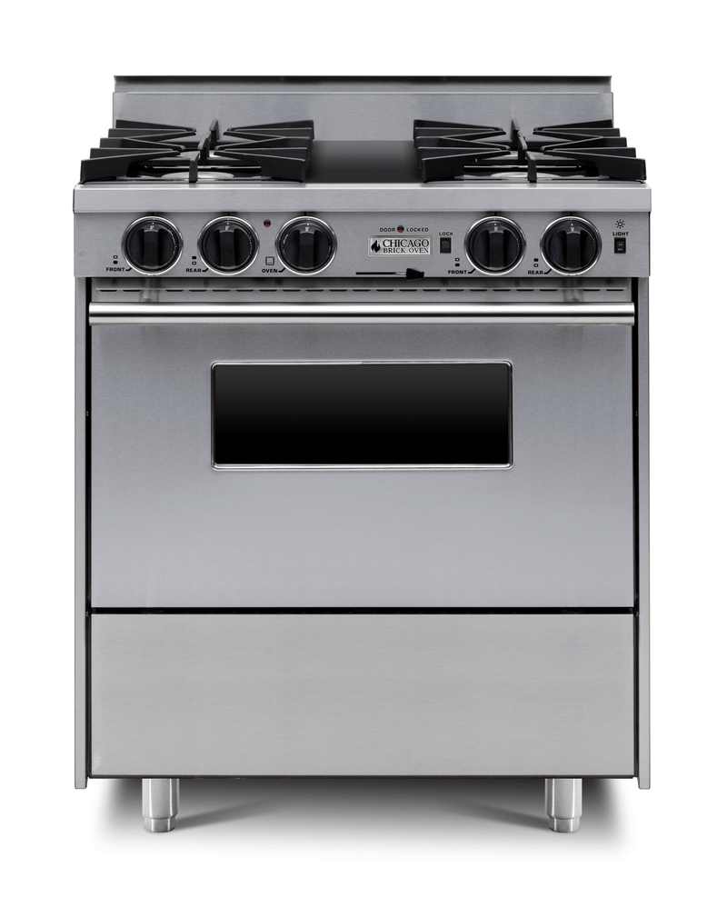 30” Dual - Fuel Self - Cleaning Convection Range - Open Burners Stainless Steel with 30" by Chicago Brick Oven