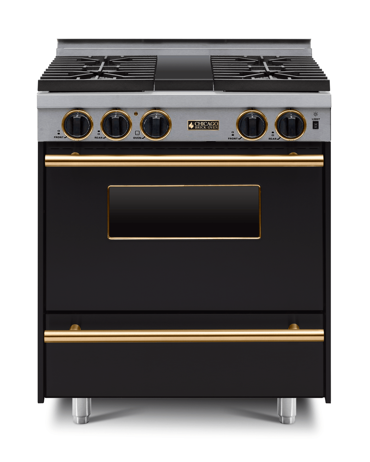 30″ All-Gas Range — Black / Brass