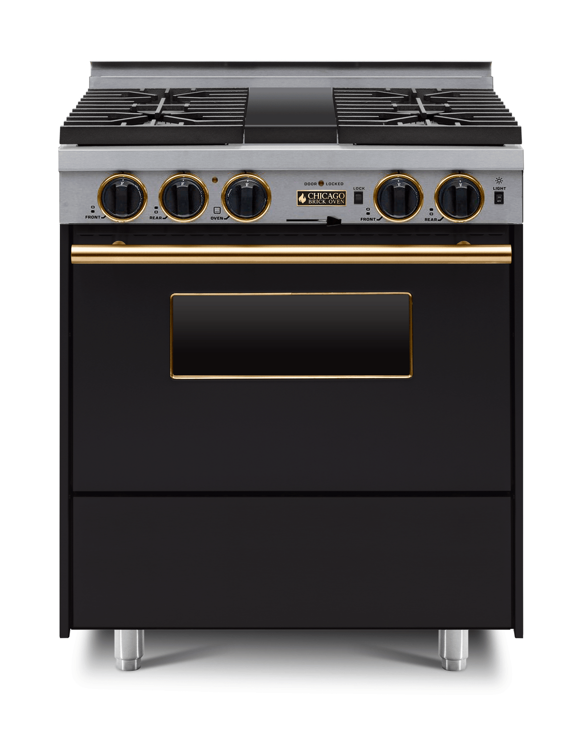 30″ Dual-Fuel Range — Black / Brass