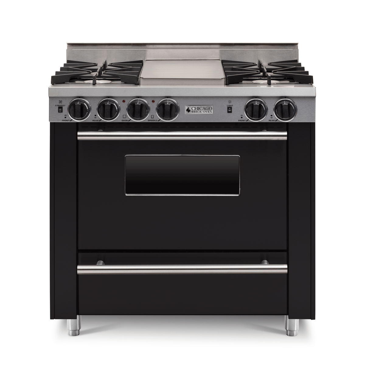 36″ All-Gas Range — black, regular — Griddle cover shown.