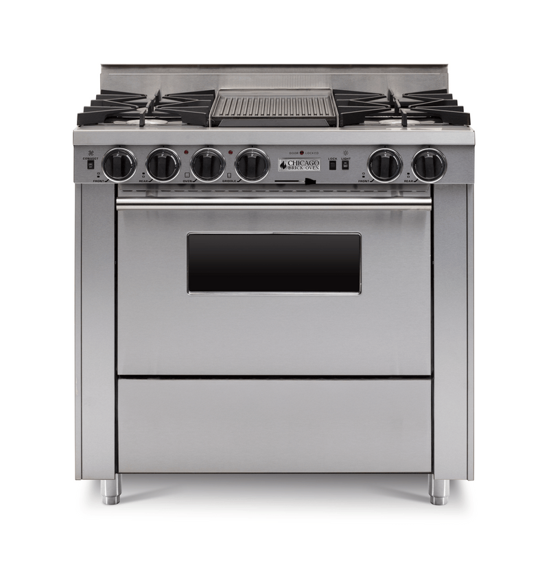 36” Dual - Fuel Self - Cleaning Convection Range - Open Burners Stainless Steel with 36" by Chicago Brick Oven
