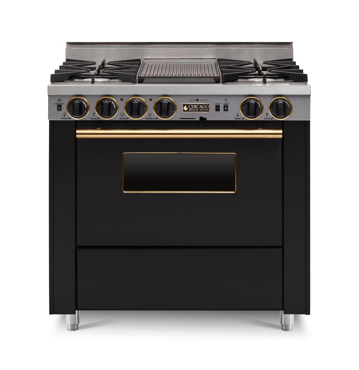 36″ Dual-Fuel Range — Black / Brass