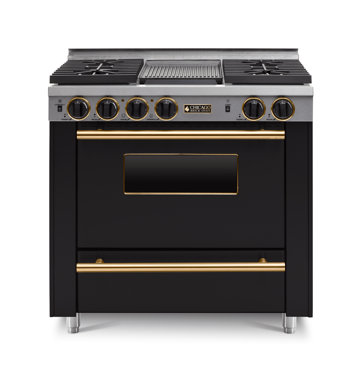36″ All-Gas Range — Black / Brass / Four