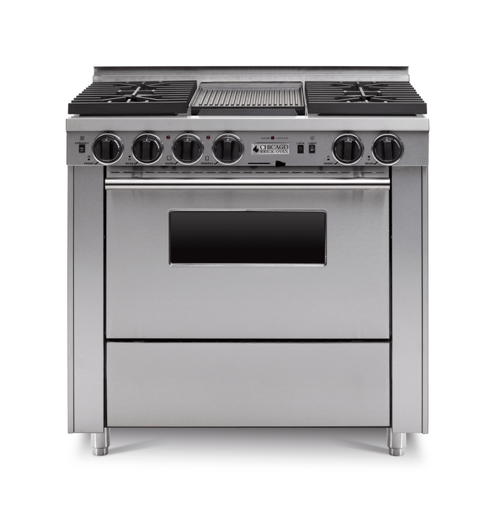 36” Dual - Fuel Self - Cleaning Convection Range - Sealed Burners Stainless Steel with 36" by Chicago Brick Oven