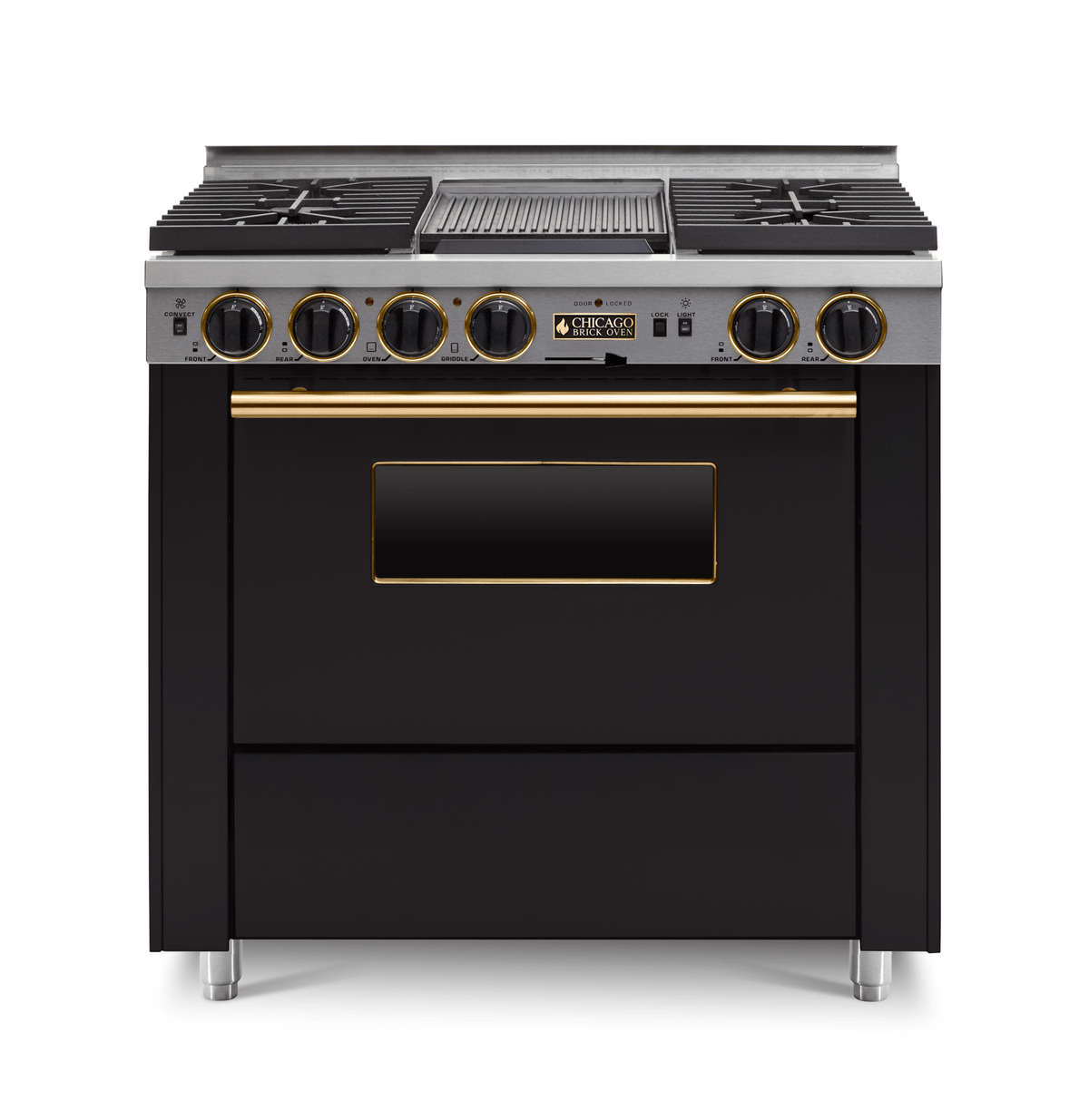 36″ Dual-Fuel Range — Black / Brass