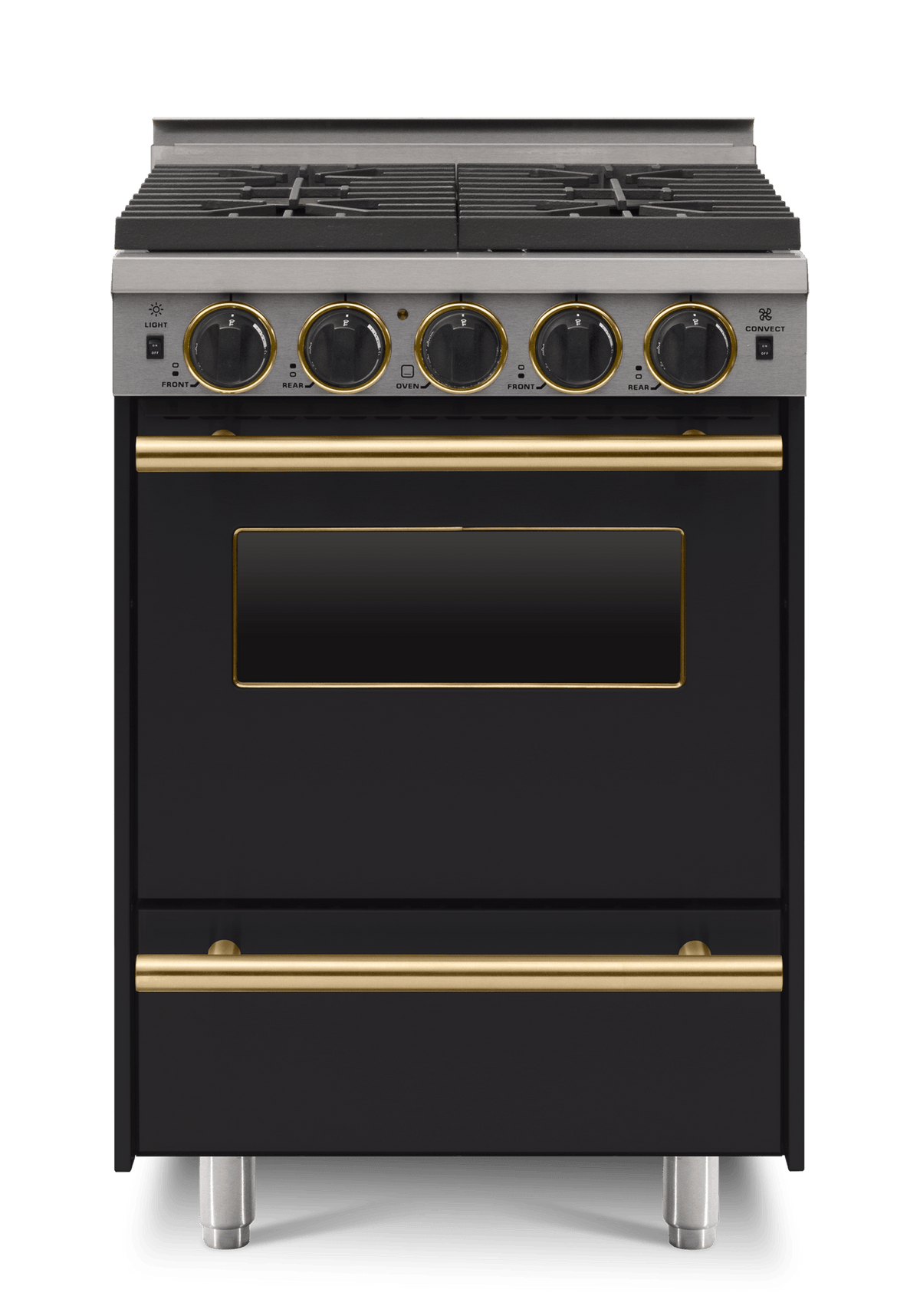24″ All-Gas Range — Black / Brass