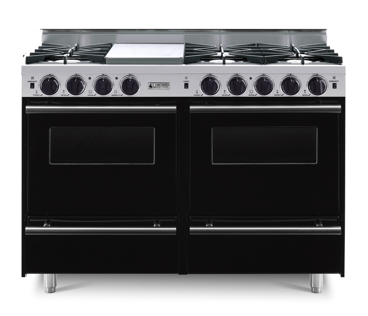 48″ All-Gas Range — black, regular — Griddle cover shown.