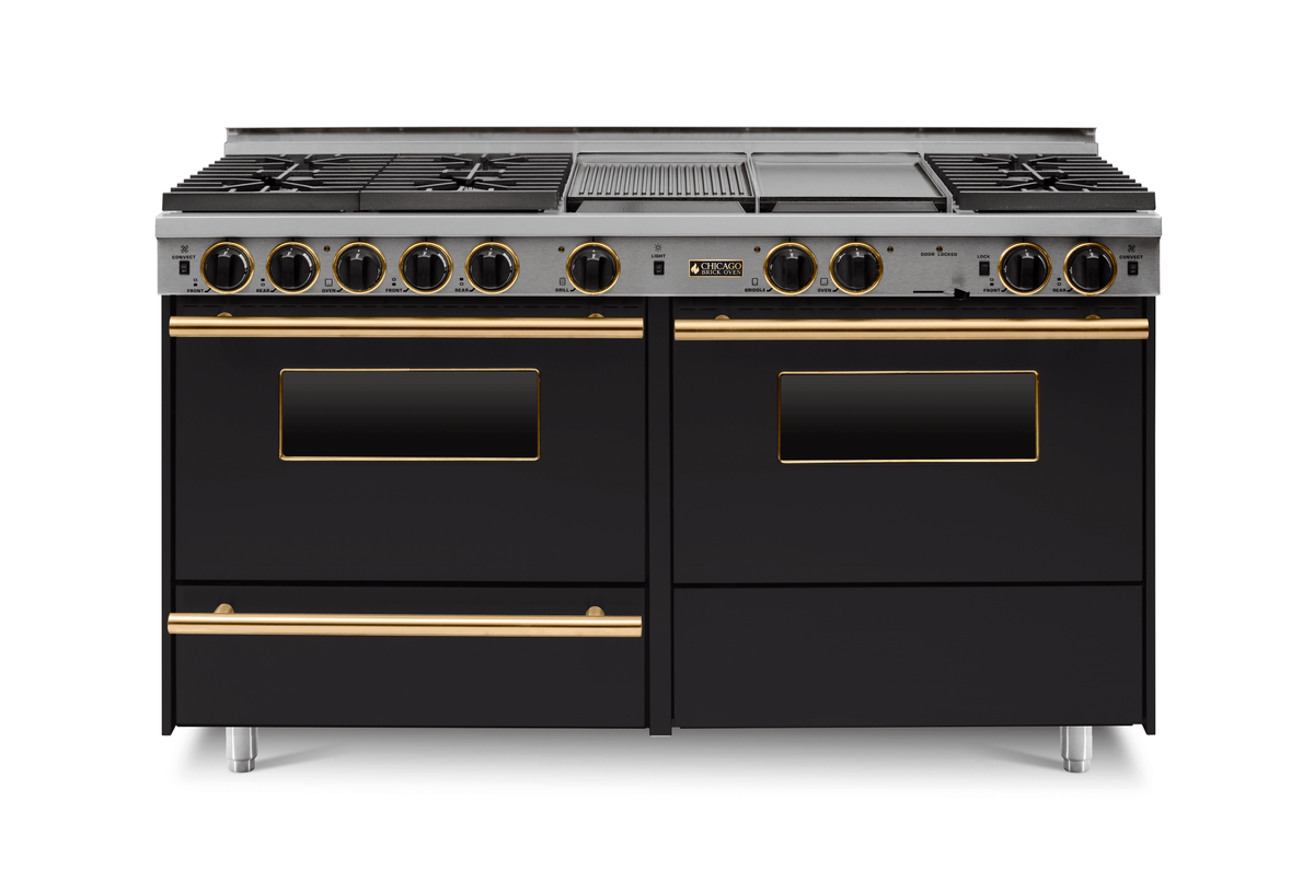 60″ Dual-Fuel Range — Black / Brass