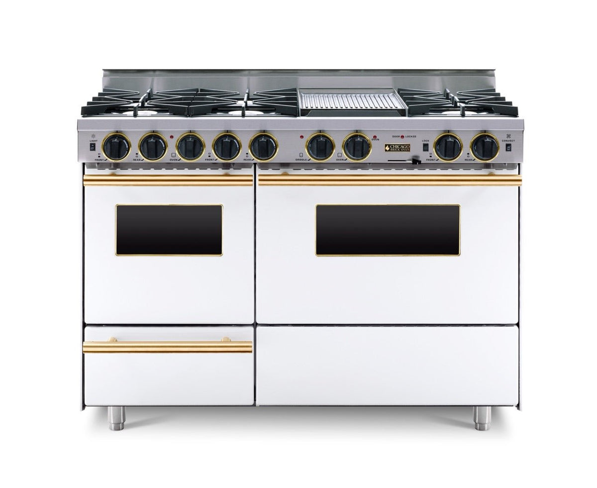 48″ Dual-Fuel Range — White / Brass