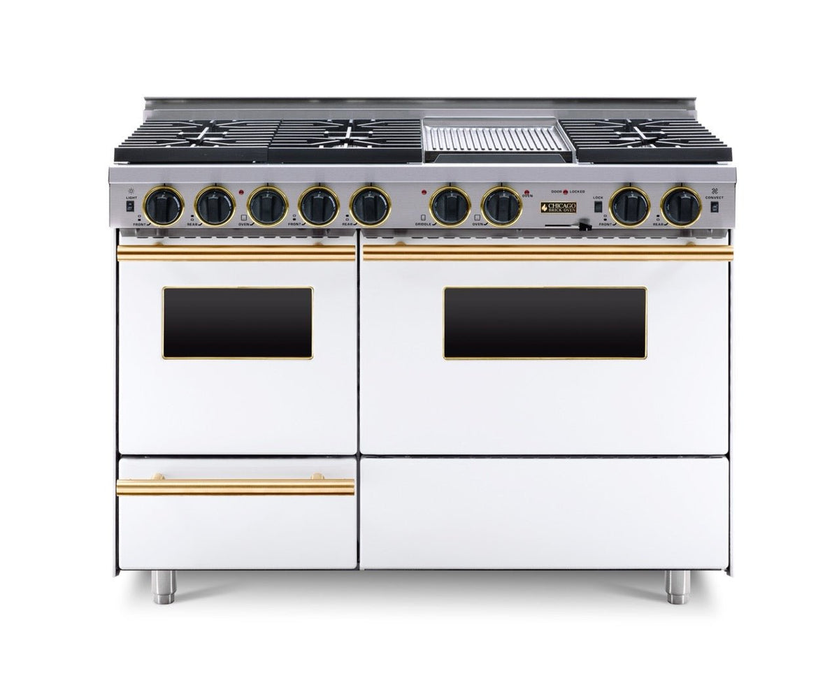48″ Dual-Fuel Range — White / Brass