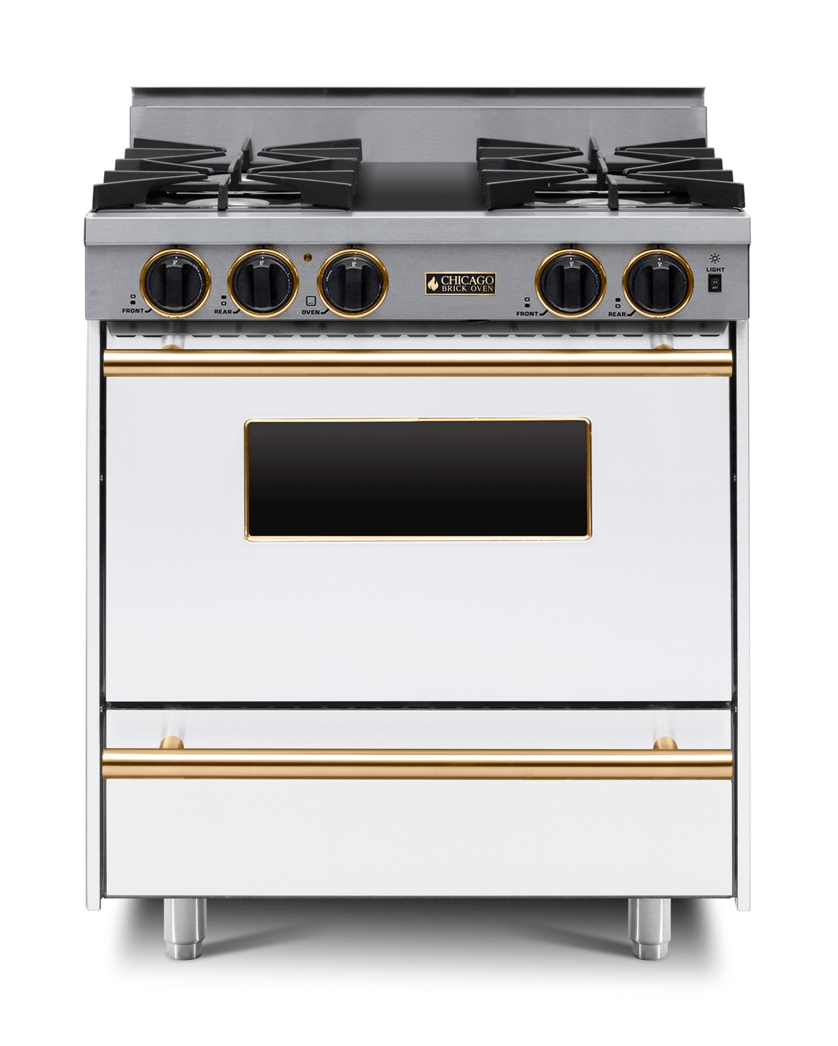 30″ All-Gas Range — White / Brass