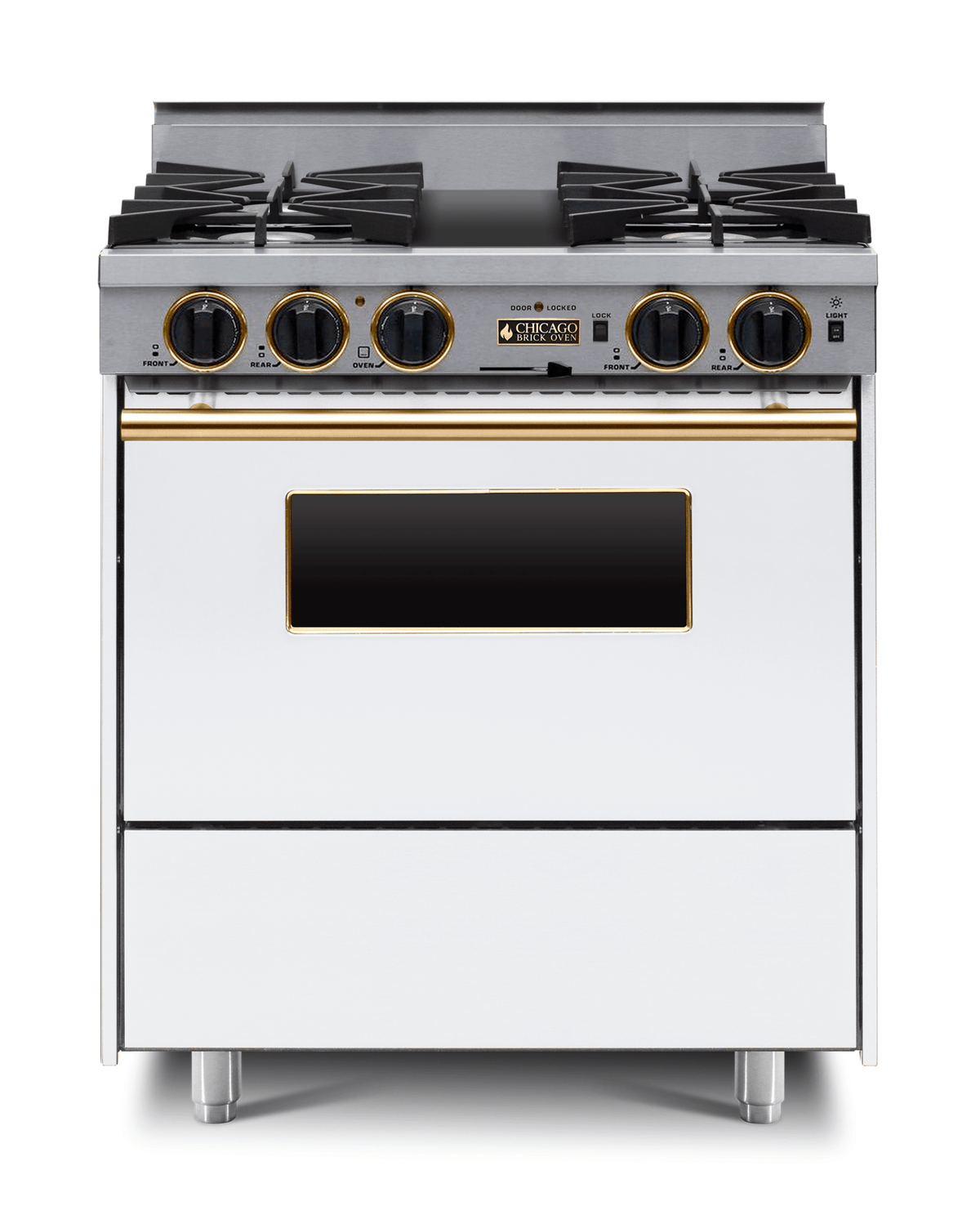 30″ Dual-Fuel Range — White / Brass