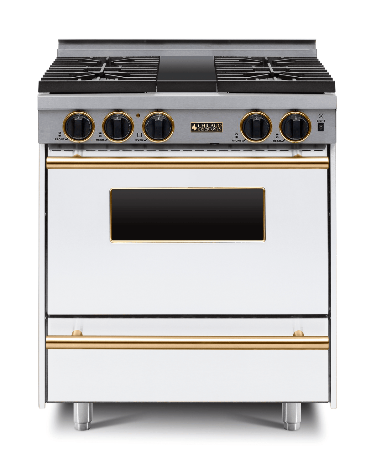 30″ All-Gas Range — White / Brass