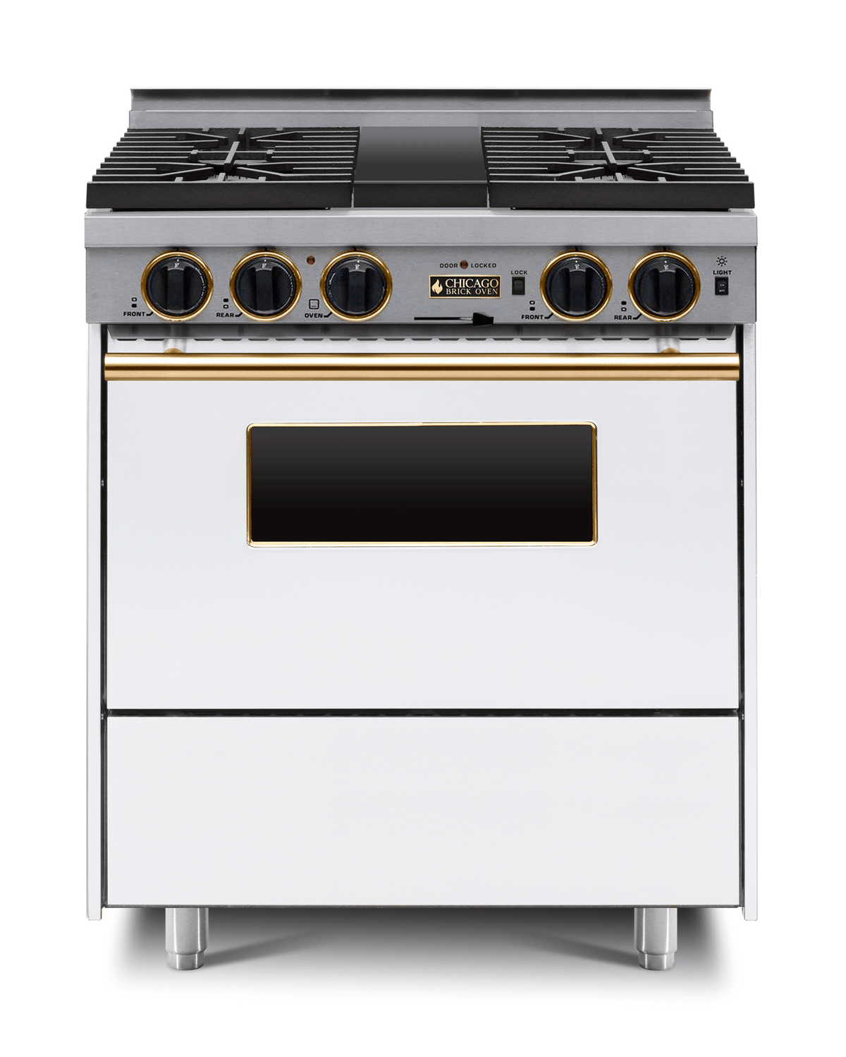 30″ Dual-Fuel Range — White / Brass