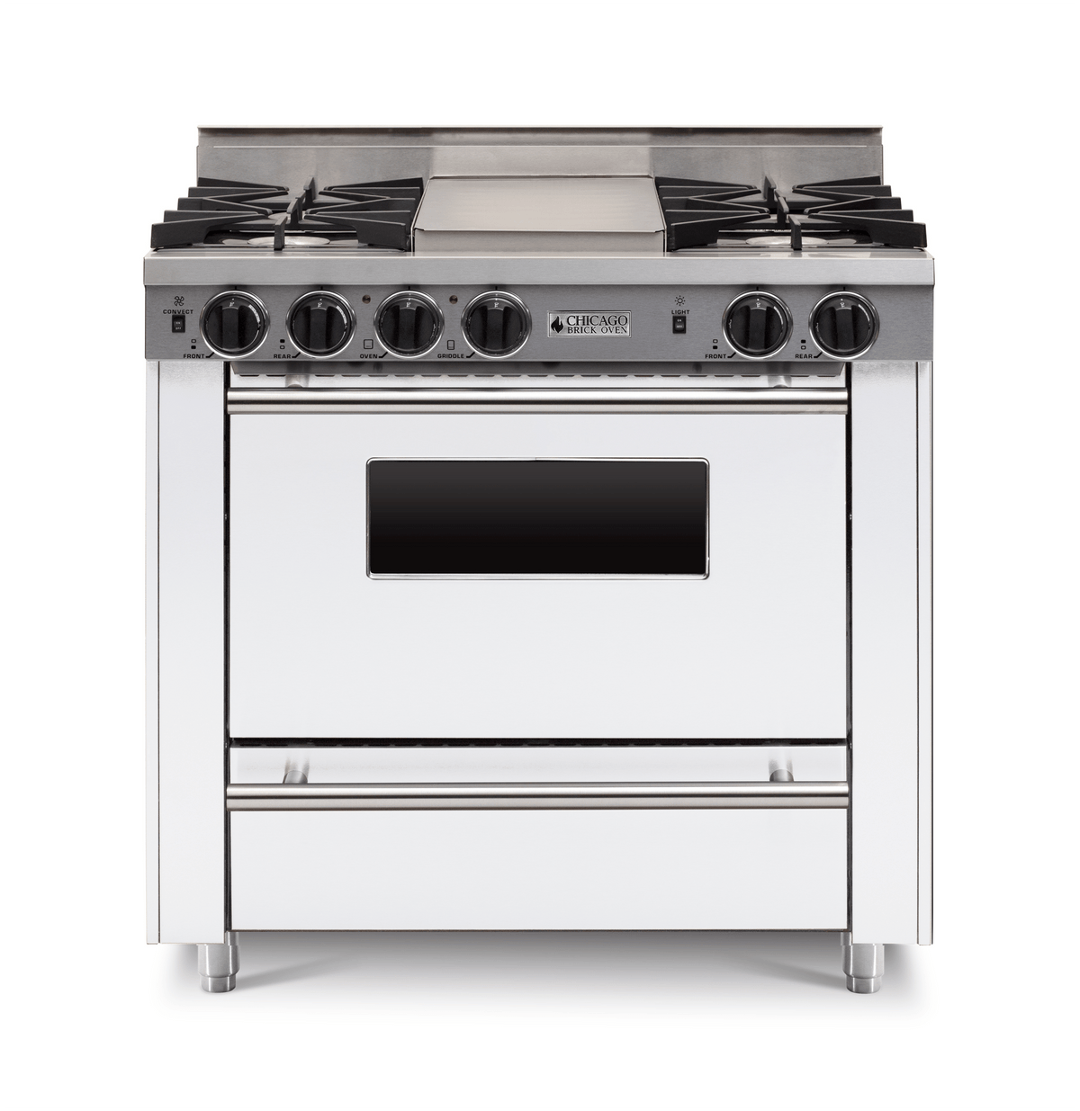 36″ All-Gas Range — white, regular — Griddle cover shown.