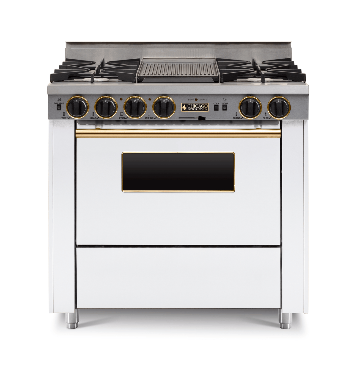 36″ Dual-Fuel Range — White / Brass