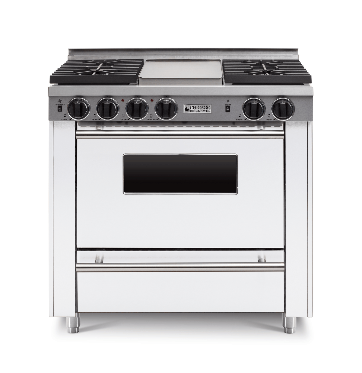 36″ All-Gas Range — white, regular — Griddle cover shown.