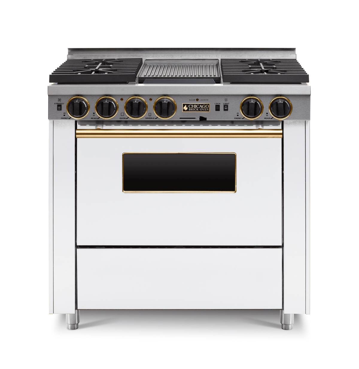 36″ Dual-Fuel Range — White / Brass