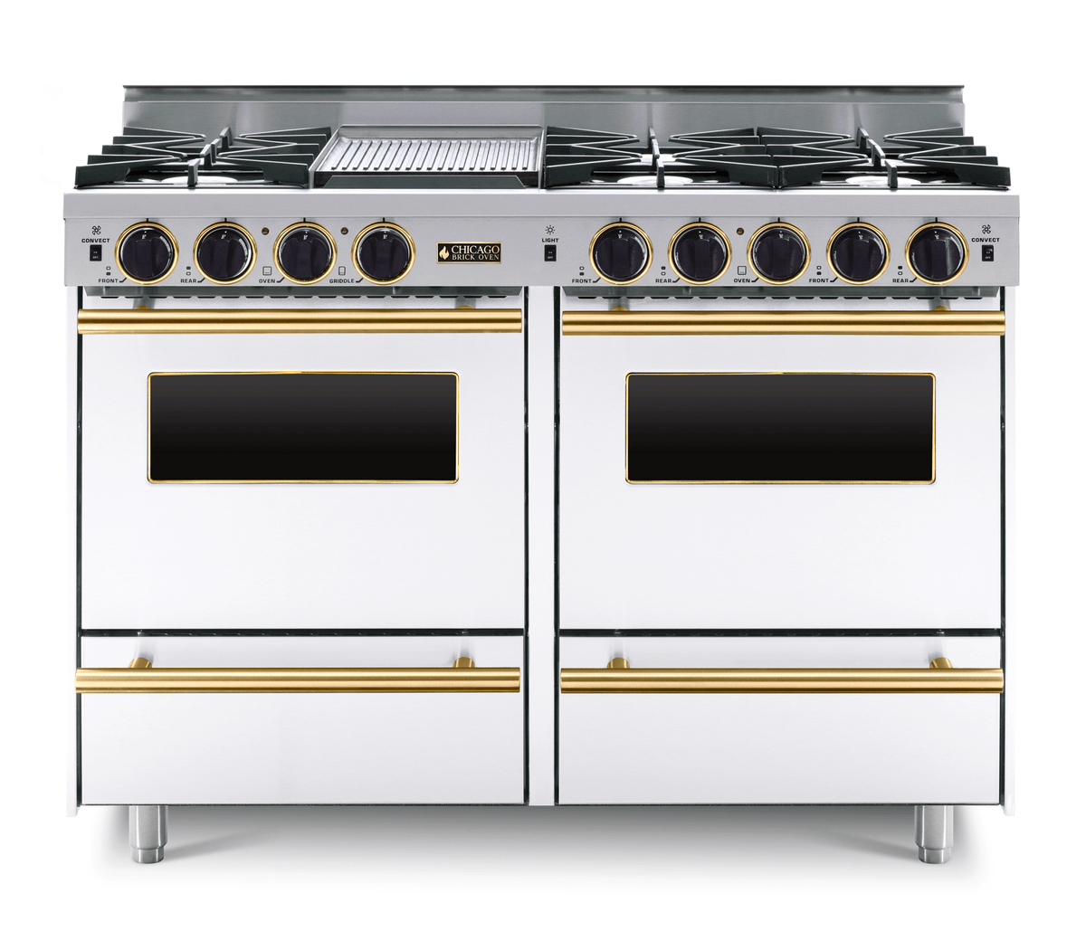 48″ All-Gas Range — White / Brass
