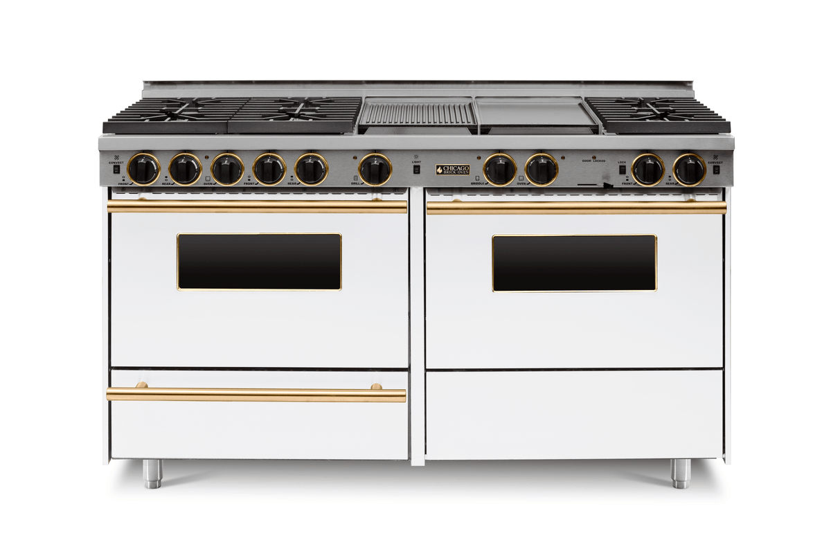 60″ Dual-Fuel Range — White / Brass