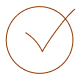 A thin, orange checkmark is centered within a thin, orange circle, creating a simple and clean design.