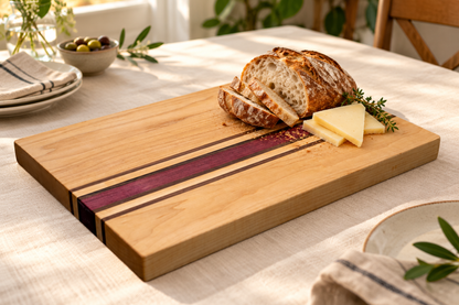 CBO Boardwalk Multi-Wood Cutting Board — AI-generated in-use concept