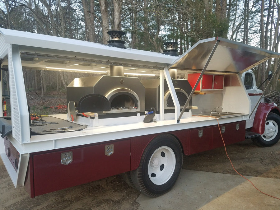 Chicago Brick Oven installed in a vintage red and white food truck