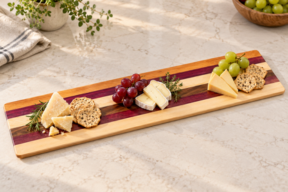 cbo mystic multi wood cutting board — AI-generated in-use concept; Default wood design; no custom engraving depicted