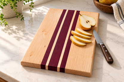 CBO Nantucket Multi-Wood Cutting Board — AI-generated in-use concept
