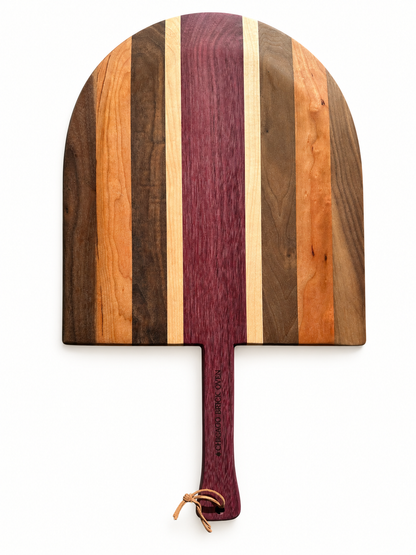 CBO Multi-Wood Pizza Peel — AI-retouched actual-product reference; measurement tape and background removed.