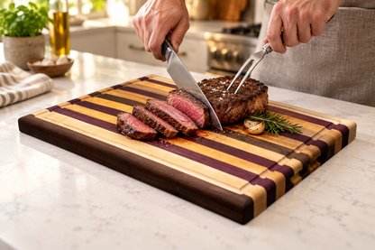 CBO Princeton Multi-Wood Cutting Board — AI-generated in-use concept