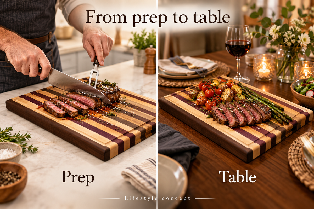 cbo princeton multi wood cutting board — prep-to-table concept; Representative design concept; not variant-selection image