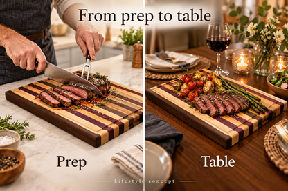 cbo princeton multi wood cutting board — prep-to-table concept; Representative design concept; not variant-selection image